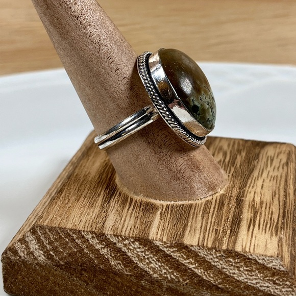 925 Sterling Silver Overlay Tibetan Turquoise Gemstone Ring Size 10.25 - Picture 2 of 9